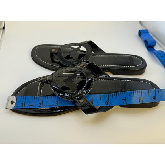 EUC Vintage 2000s‎ Y2K Laurent Effel Black Patent Leather Logo Sandals - Picture 11 of 12